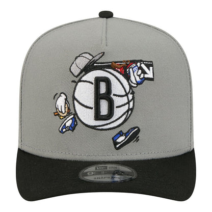 Brooklyn Nets Injection Cartoon Logo A-Frame 9FIFTY Adjustable Hat - Gray | New Era cheap