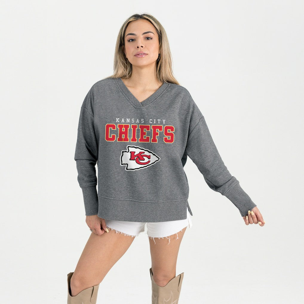Kansas City Chiefs Gameday Couture Women's French Terry V-Neck Pullover Sweatshirt - Gray for sale
