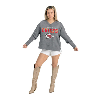 Kansas City Chiefs Gameday Couture Women's French Terry V-Neck Pullover Sweatshirt - Gray for sale