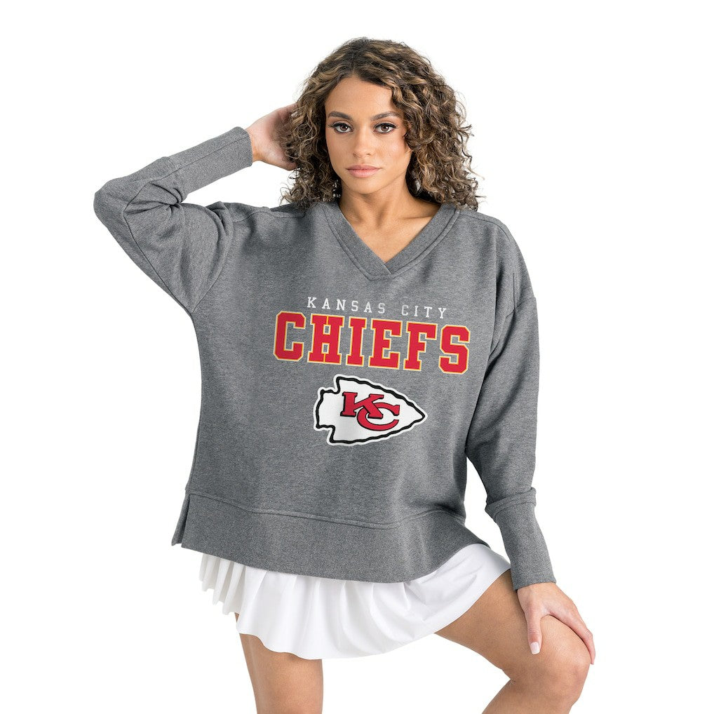 Kansas City Chiefs Gameday Couture Women's French Terry V-Neck Pullover Sweatshirt - Gray for sale