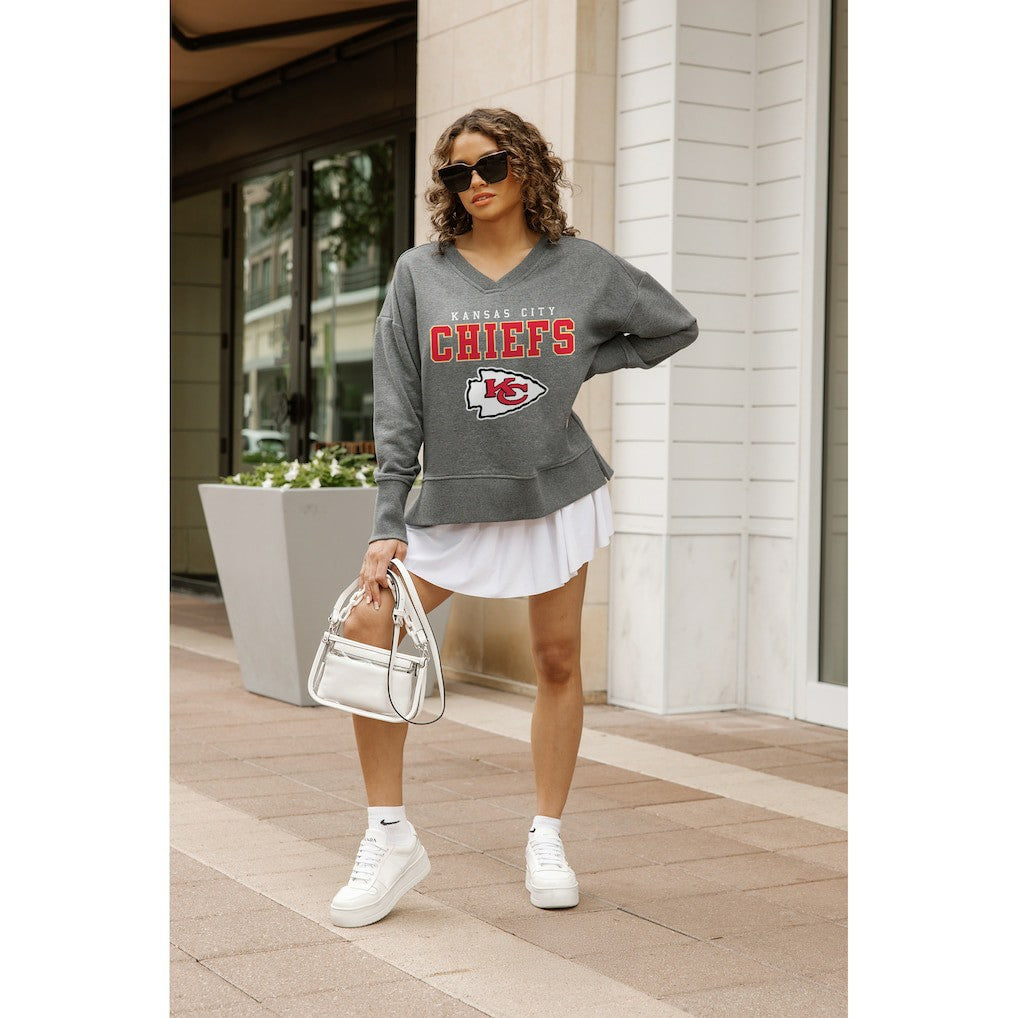 Kansas City Chiefs Gameday Couture Women's French Terry V-Neck Pullover Sweatshirt - Gray for sale