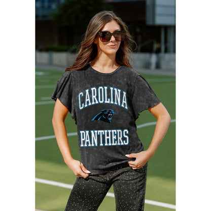 Carolina Panthers Gameday Couture Women's Relaxed Flutter Sleeve T-Shirt - Black for sale