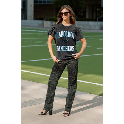 Carolina Panthers Gameday Couture Women's Relaxed Flutter Sleeve T-Shirt - Black for sale