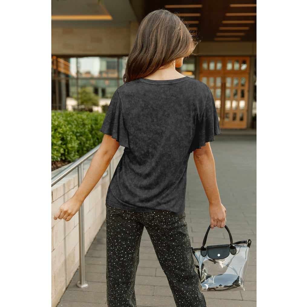 Carolina Panthers Gameday Couture Women's Relaxed Flutter Sleeve T-Shirt - Black for sale