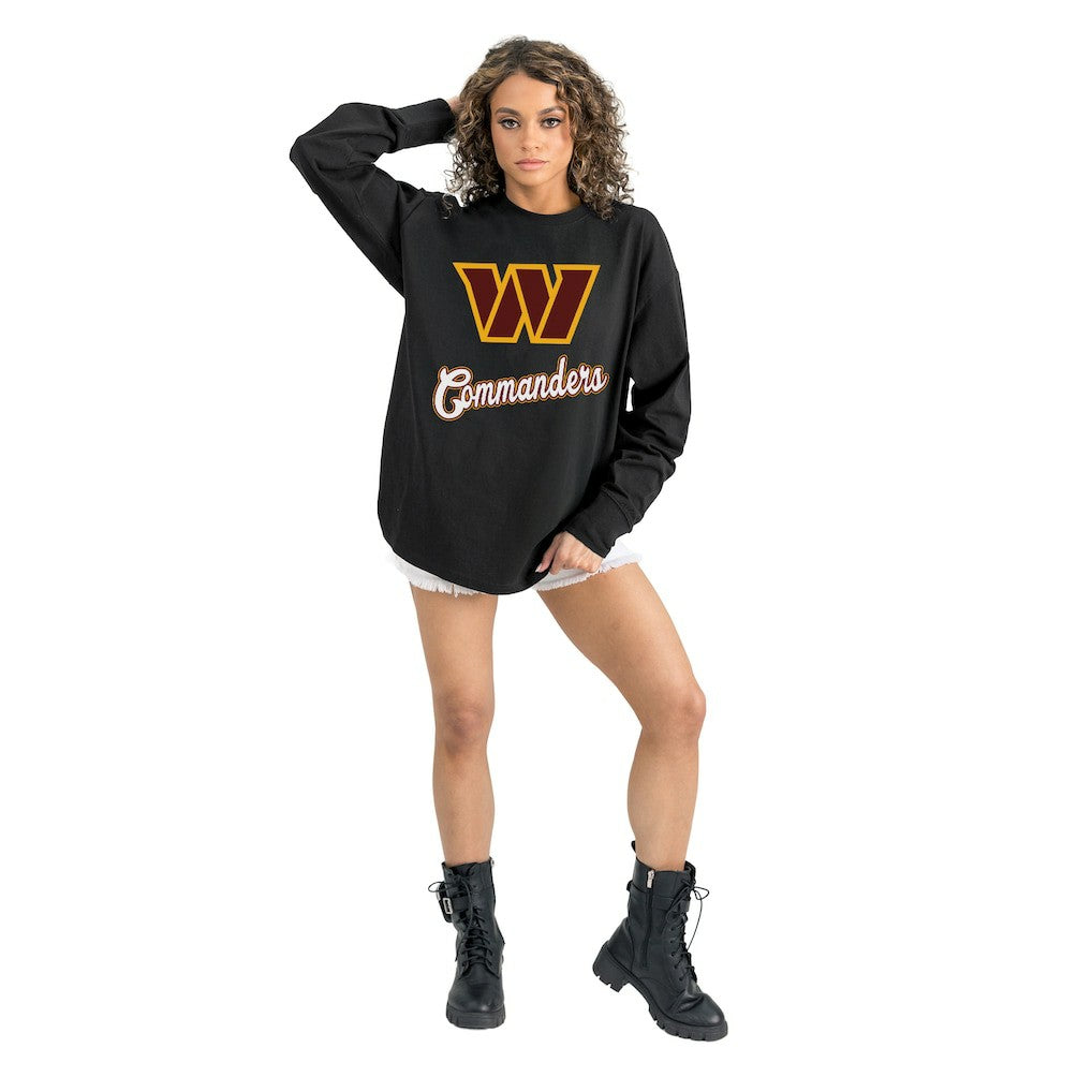 Washington Commanders Gameday Couture Women's Oversized Long Sleeve T-Shirt - Black cheap