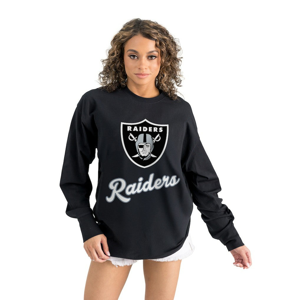 Las Vegas Raiders Gameday Couture Women's Oversized Long Sleeve T-Shirt - Black on sale