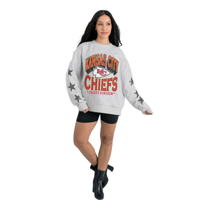 Kansas City Chiefs Gameday Couture Women's Resilience Relaxed Rhinestone Pullover Sweatshirt - Ash discount