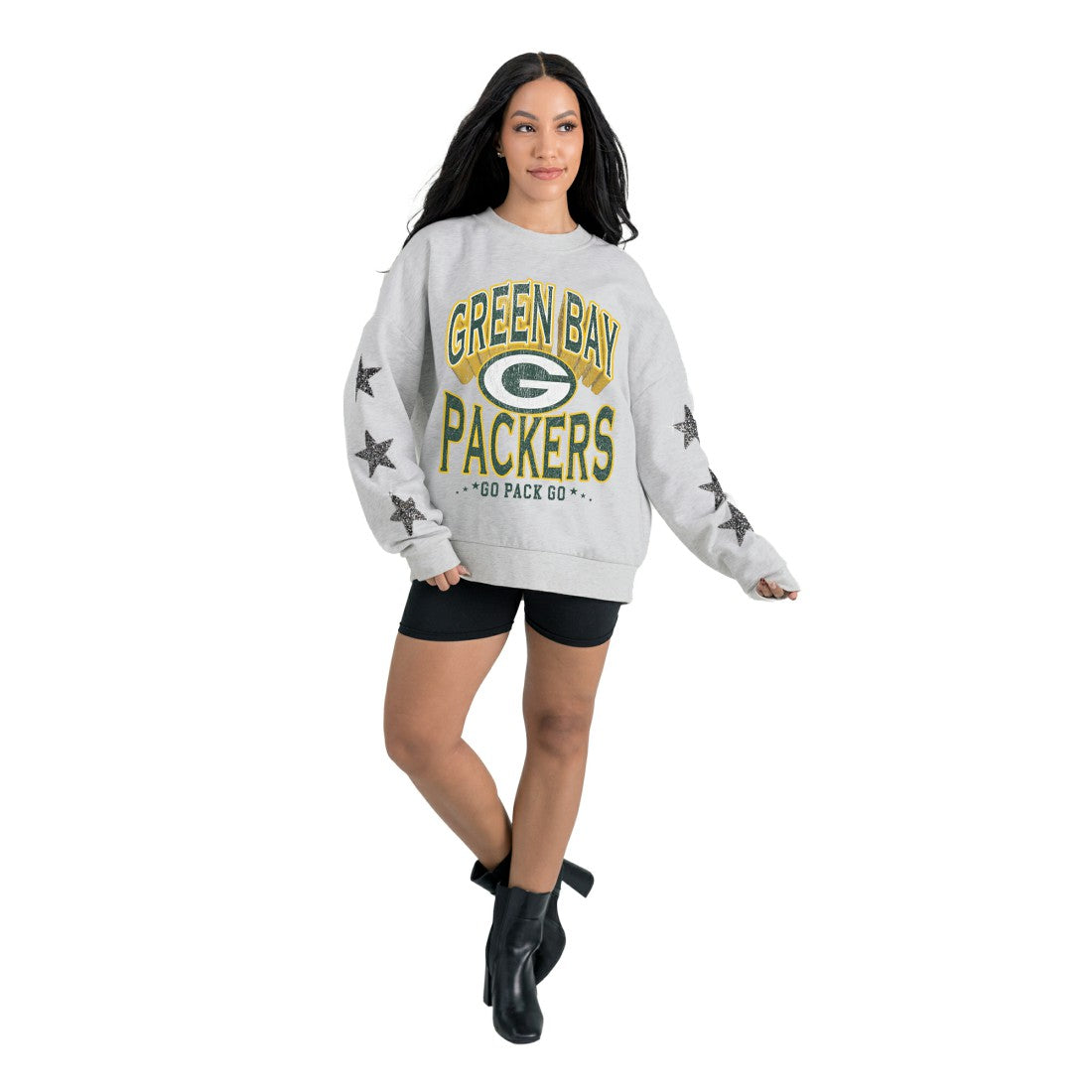 Green Bay Packers Gameday Couture Women's Resilience Relaxed Rhinestone Pullover Sweatshirt - Ash online