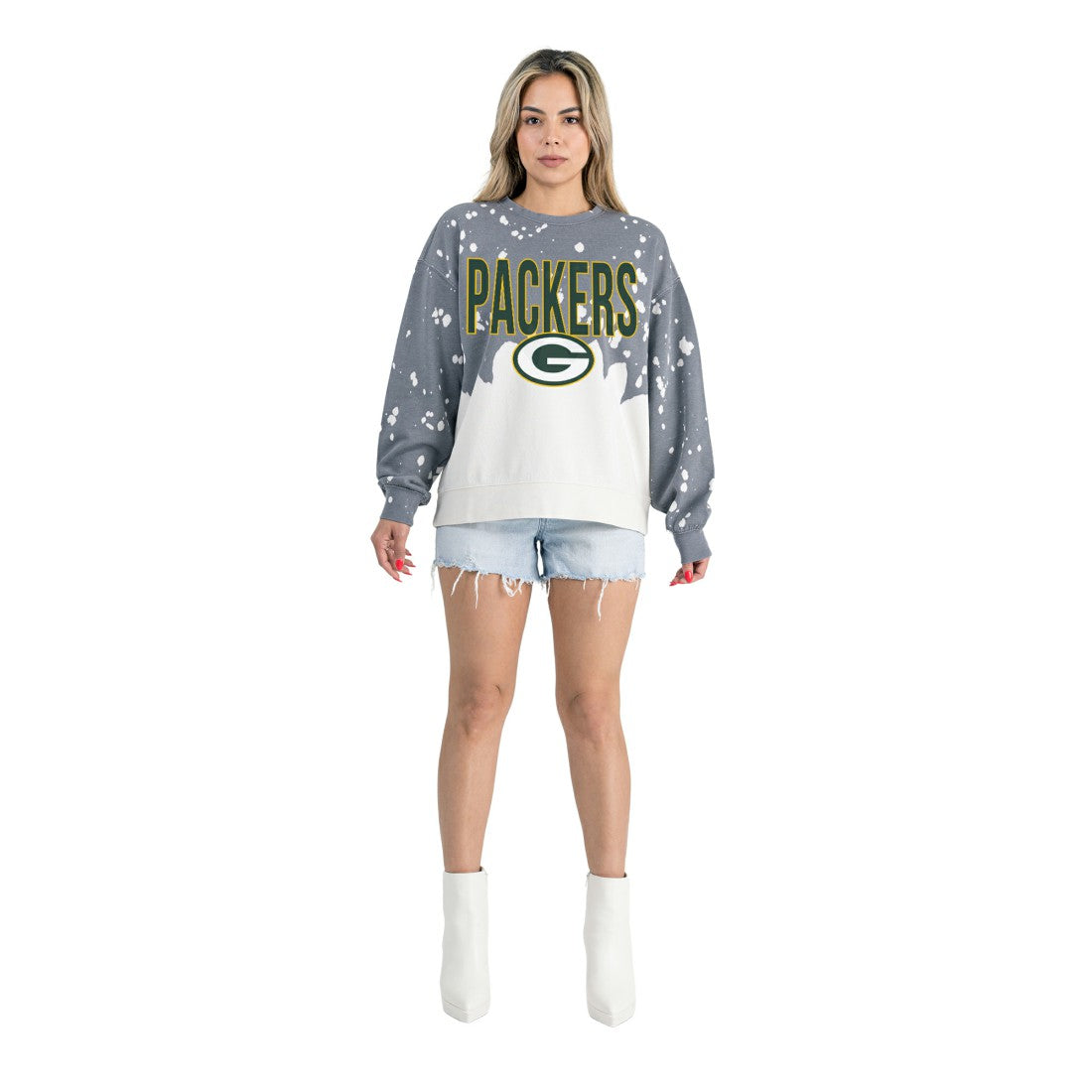 Green Bay Packers Gameday Couture Women's Oversized Faded Wash Tri-Blend Pullover Sweatshirt - Gray online