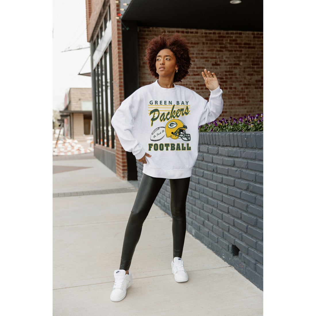 Green Bay Packers Gameday Couture Women's Home Turf Oversized Premium Fleece Pullover Sweatshirt - Ash sale