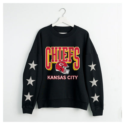 Kansas City Chiefs Gameday Couture Women's Pure Victory Rhinestud Star-Sleeve Pullover Sweatshirt - Black cheap