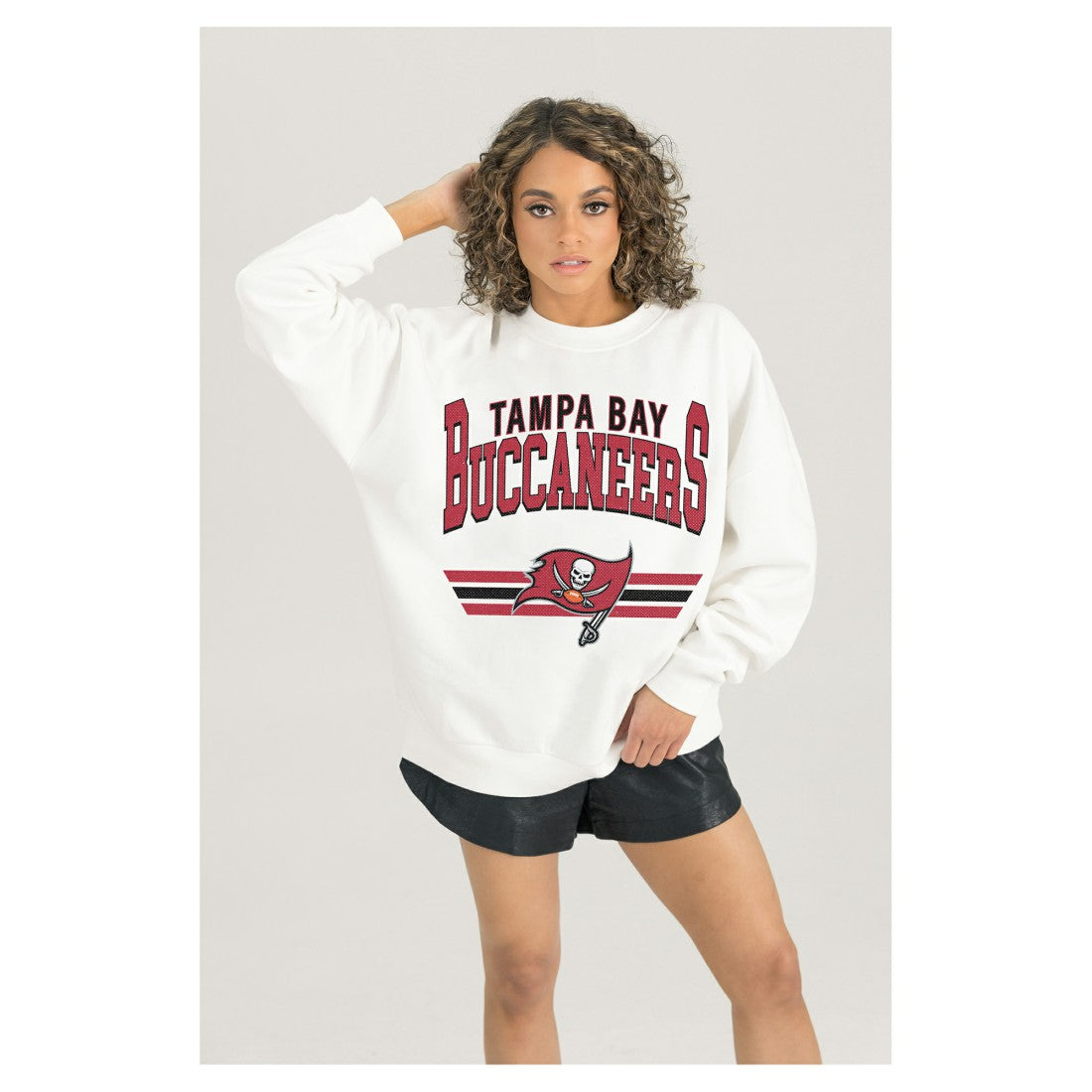 Tampa Bay Buccaneers Gameday Couture Women's Swift Strike Premium Oversized Fleece Pullover Sweatshirt - White for sale