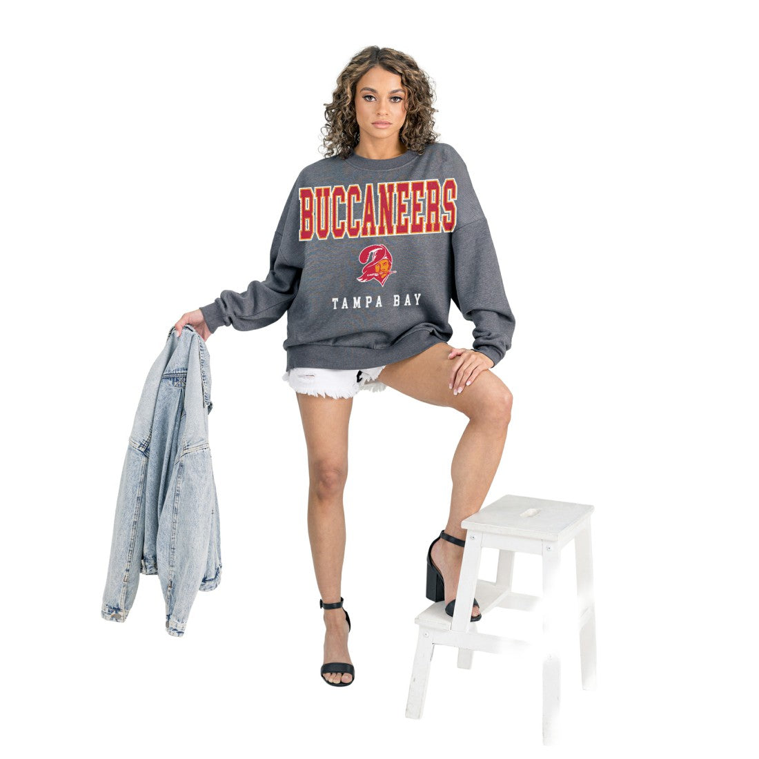 Tampa Bay Buccaneers Gameday Couture Women's Bring Your Energy Oversized Premium Fleece Pullover Sweatshirt - Charcoal sale