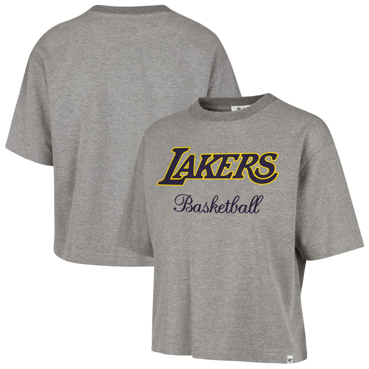 Los Angeles Lakers '47 Women's Pivot Drop Needle Cropped T-Shirt - Gray | 47 brand discount