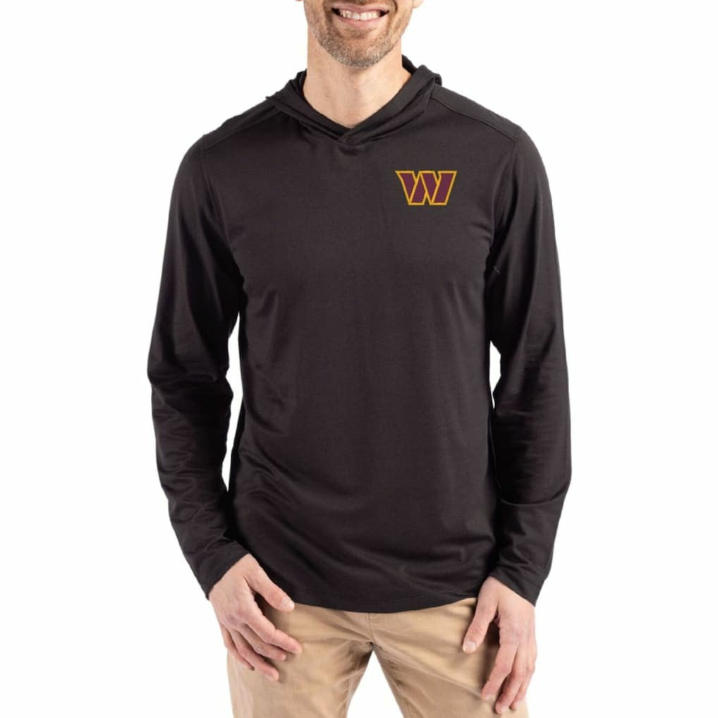 Washington Commanders Cutter & Buck Coastline Epic Comfort Eco Recycled Long Sleeve Hoodie T-Shirt - Black for sale