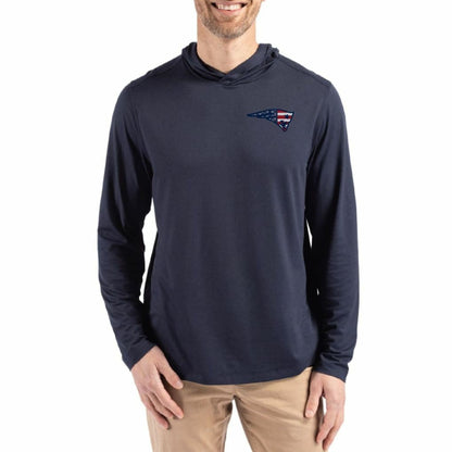 New England Patriots Cutter & Buck Americana Coastline Epic Comfort Eco Recycled Long Sleeve Hoodie T-Shirt - Navy sale