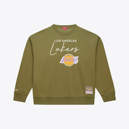 Los Angeles Lakers Women's Lightweight Script Sweatshirt - Olive | Mitchell & Ness outlet