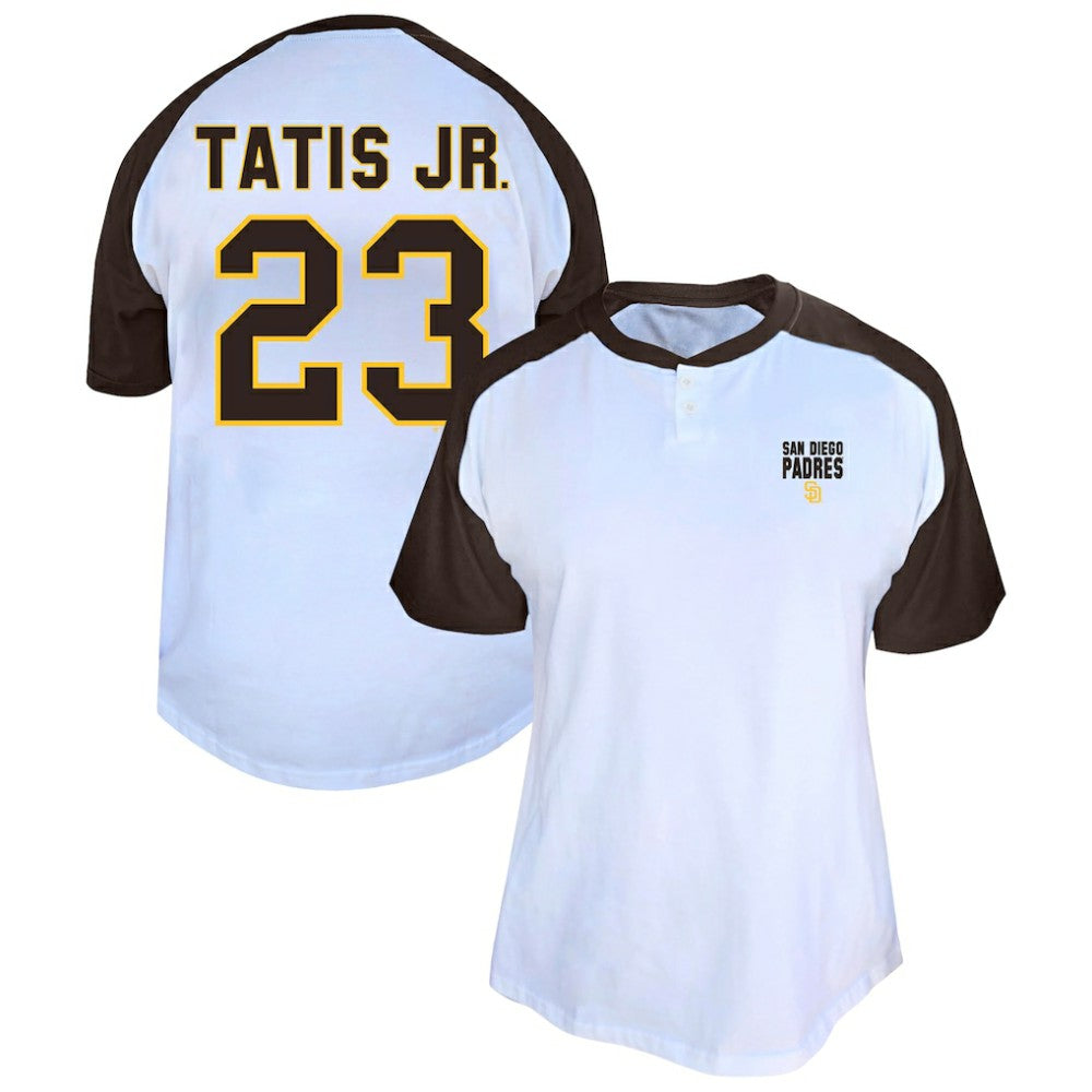 Fernando Tatis Jr. San Diego Padres Profile Women's Plus Size Name & Number Raglan Henley T-Shirt - White