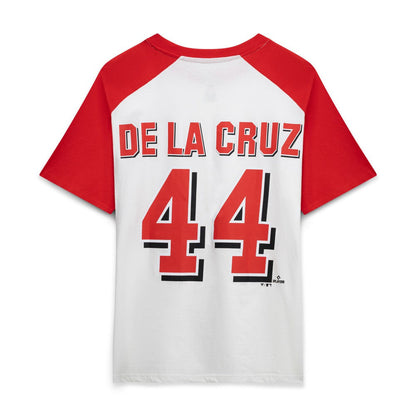 Elly De La Cruz Cincinnati Reds Profile Women's Plus Size Name & Number Raglan Henley T-Shirt - White