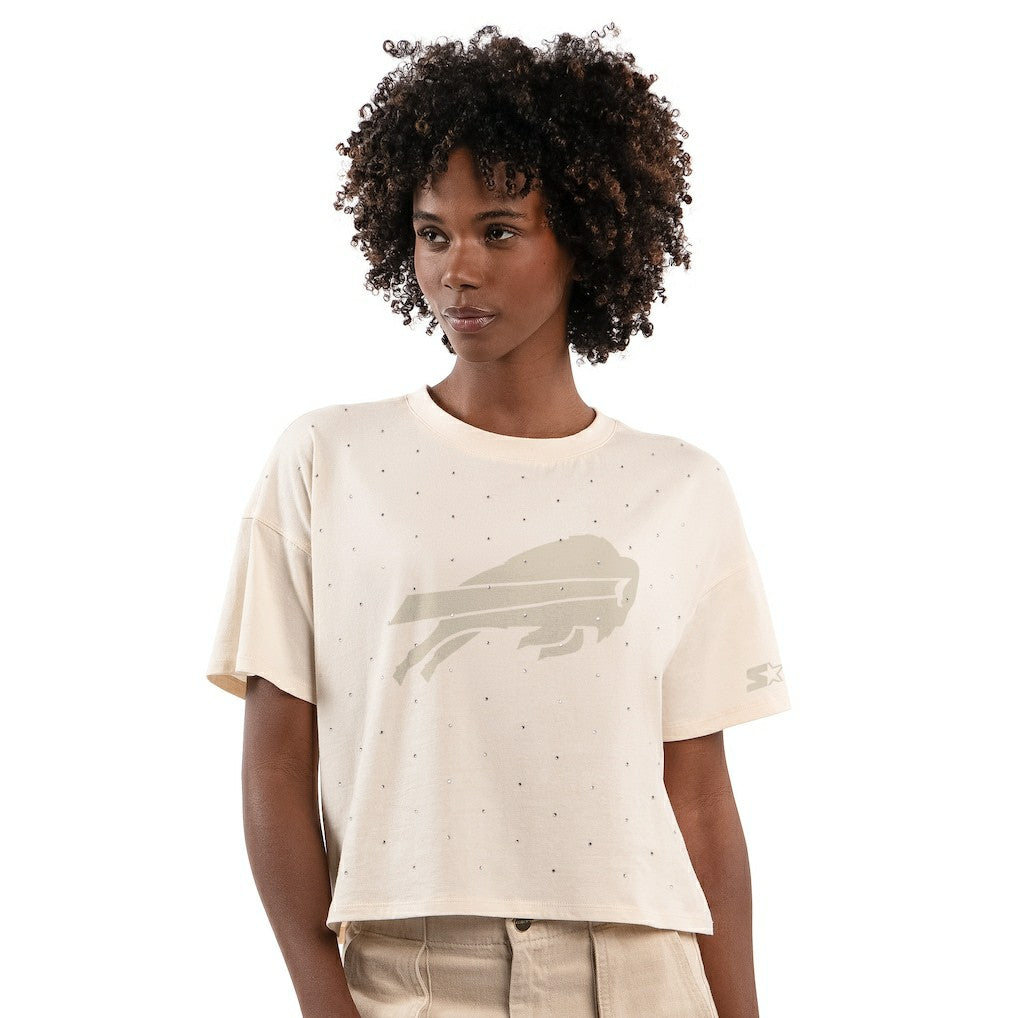 Buffalo Bills Starter Women's Rhinestone Sprinkle Boxy Cropped T-Shirt - Cream online