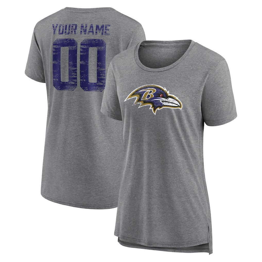 Baltimore Ravens Women's Heritage Custom Name & Number Tri-Blend T-Shirt - Gray for sale