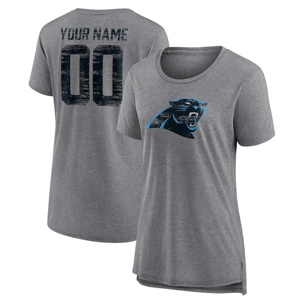 Carolina Panthers Women's Heritage Custom Name & Number Tri-Blend T-Shirt - Gray outlet