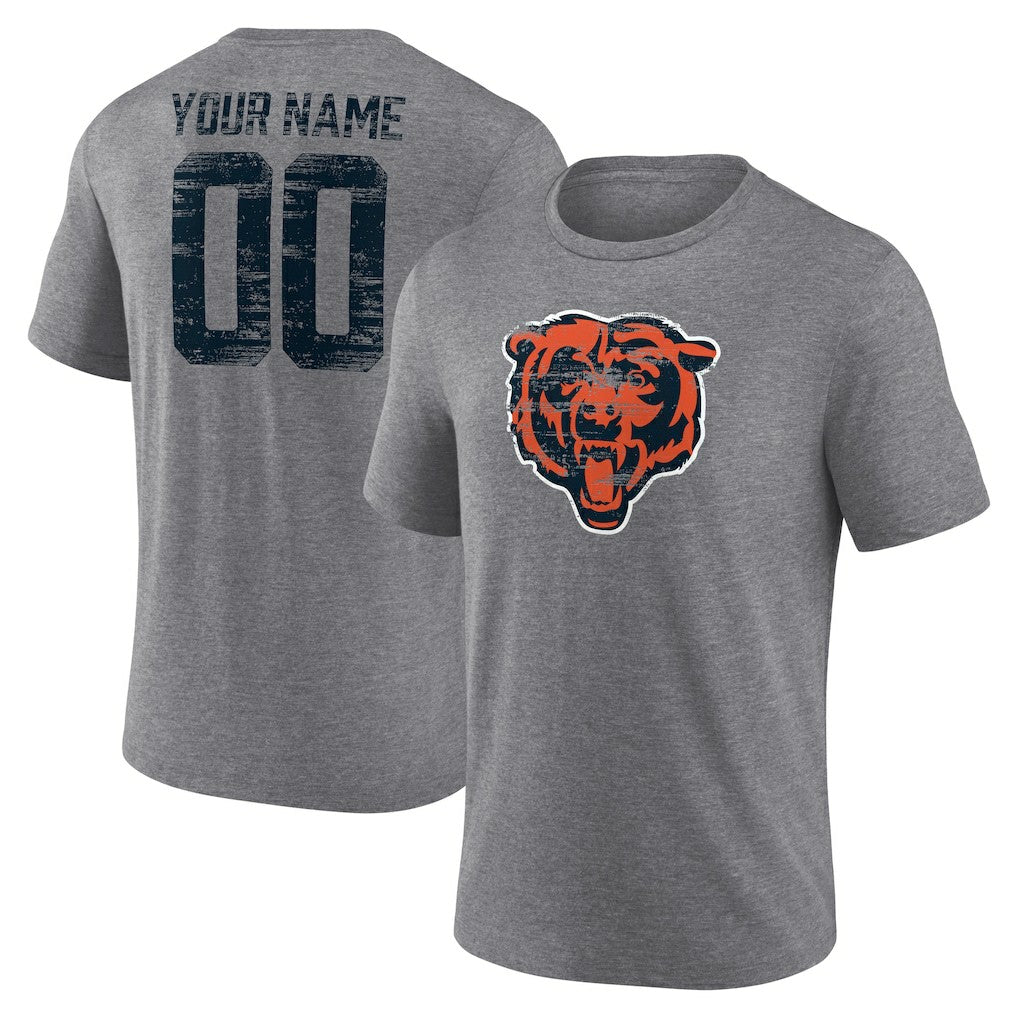 Chicago Bears Heritage Custom Name & Number Tri-Blend T-Shirt - Gray outlet