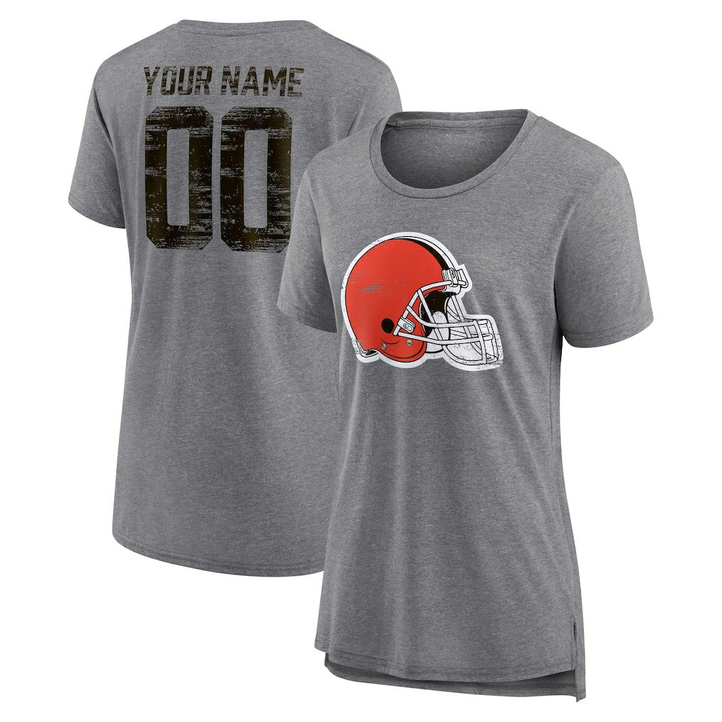 Cleveland Browns Women's Heritage Custom Name & Number Tri-Blend T-Shirt - Gray cheap