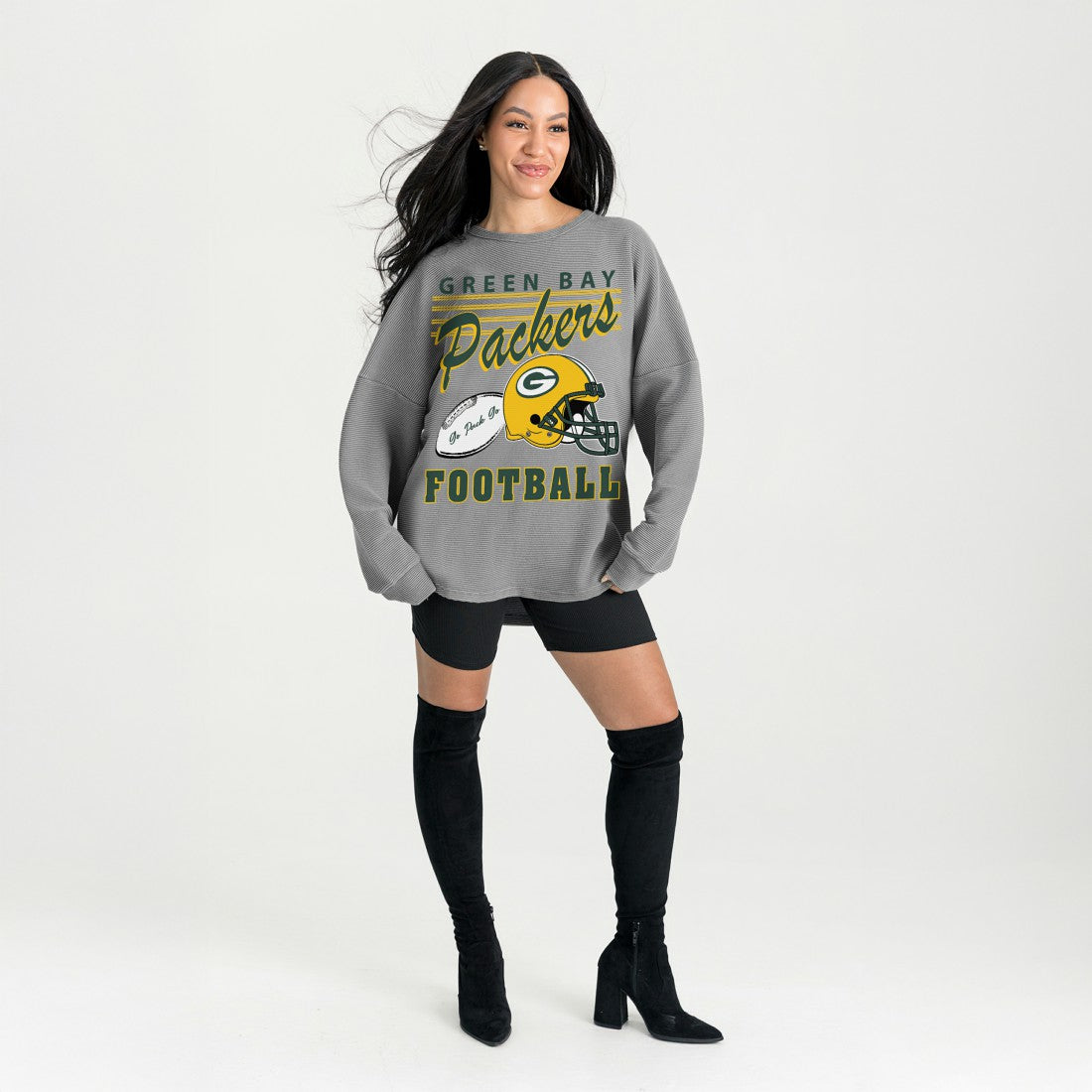 Green Bay Packers Gameday Couture Women's Oversized Sweet Victory Corded Sweatshirt - Gray for sale