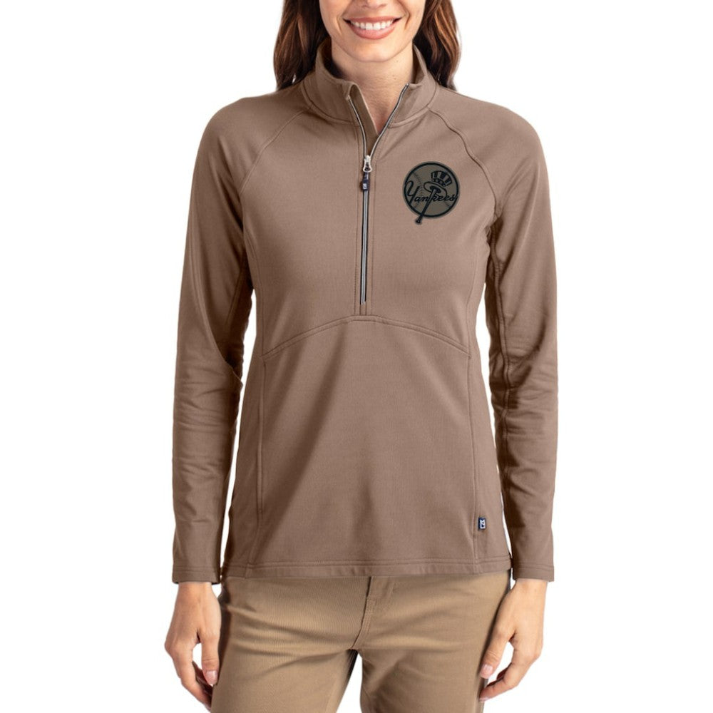 New York Yankees Cutter & Buck Women's Adapt Eco Knit Stretch Half-Zip Pullover - Brown
