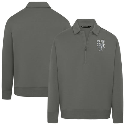 New York Mets Levelwear Women's Canmore Chenille Logo Quarter-Zip Top - Stone