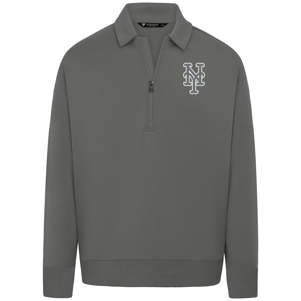 New York Mets Levelwear Women's Canmore Chenille Logo Quarter-Zip Top - Stone