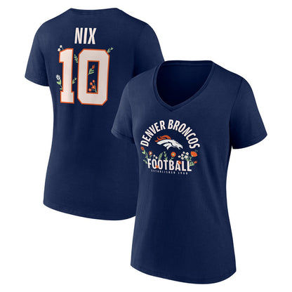 Bo Nix Denver Broncos Women's Floral Name & Number V-Neck T-Shirt - Navy sale
