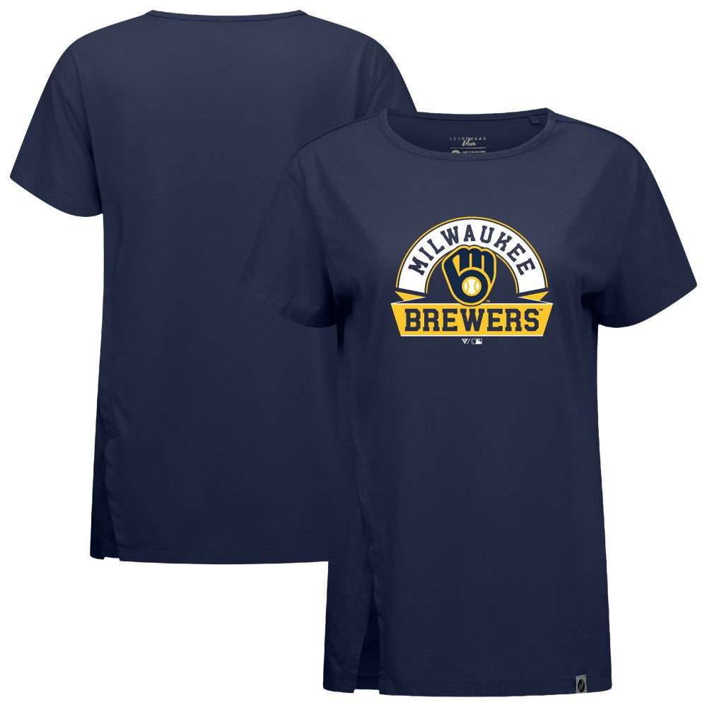 Milwaukee Brewers Levelwear Women's Influx Banner Arch T-Shirt - Navy