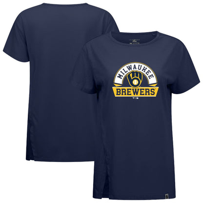 Milwaukee Brewers Levelwear Women's Influx Banner Arch T-Shirt - Navy