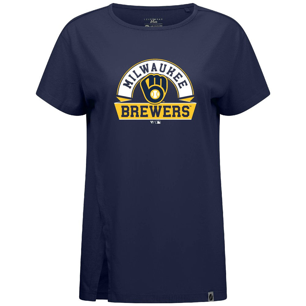 Milwaukee Brewers Levelwear Women's Influx Banner Arch T-Shirt - Navy
