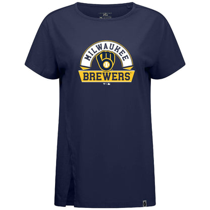 Milwaukee Brewers Levelwear Women's Influx Banner Arch T-Shirt - Navy