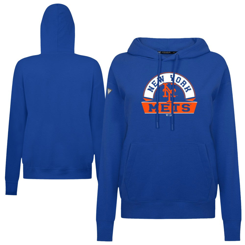New York Mets Levelwear Women's Adorn Banner Arch Hoodie - Royal