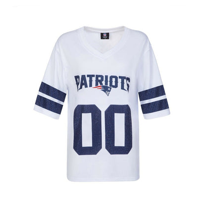 New England Patriots Cuce Women's Rhinestone V-Neck Tunic - White outlet