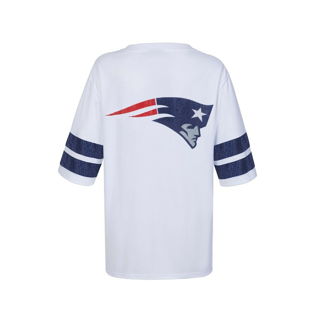 New England Patriots Cuce Women's Rhinestone V-Neck Tunic - White outlet