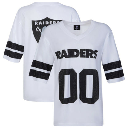 Las Vegas Raiders Cuce Women's Rhinestone V-Neck Tunic - White sale
