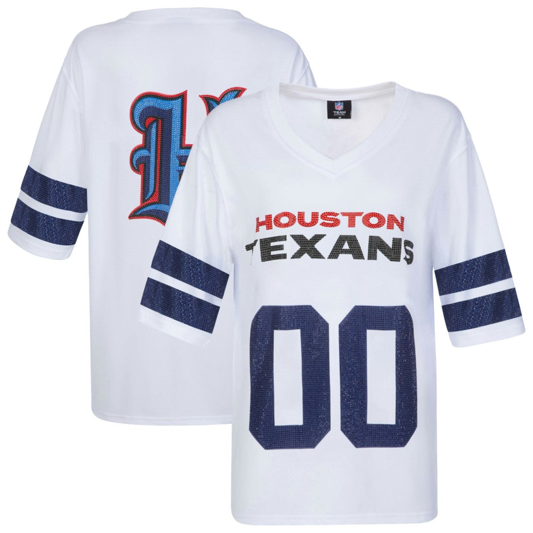 Houston Texans Cuce Women's Rhinestone V-Neck Tunic - White for sale