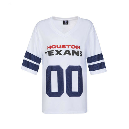 Houston Texans Cuce Women's Rhinestone V-Neck Tunic - White for sale