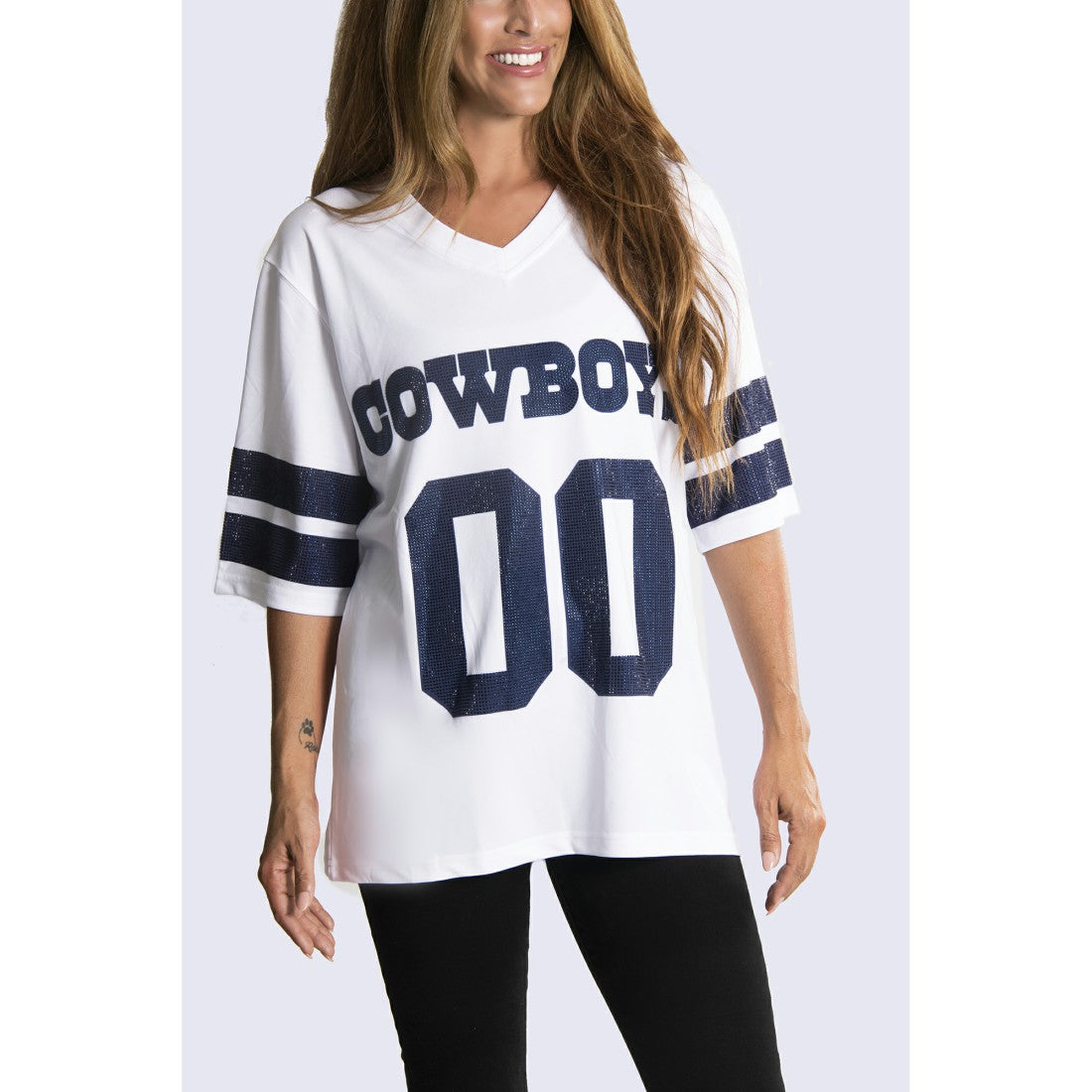 Dallas Cowboys Cuce Women's Rhinestone V-Neck Tunic - White sale
