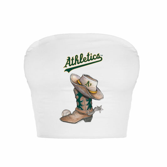 Athletics Tiny Turnip Women's Cowboy Boot Crop Tube Top - White