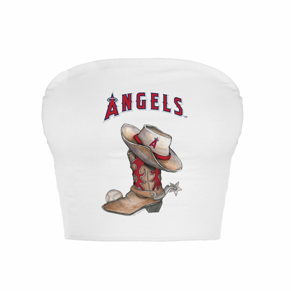 Los Angeles Angels Tiny Turnip Women's Cowboy Boot Crop Tube Top - White