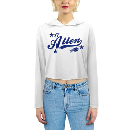 Josh Allen Buffalo Bills Majestic Threads Women's Glitter Wordmark Hoodie - White sale