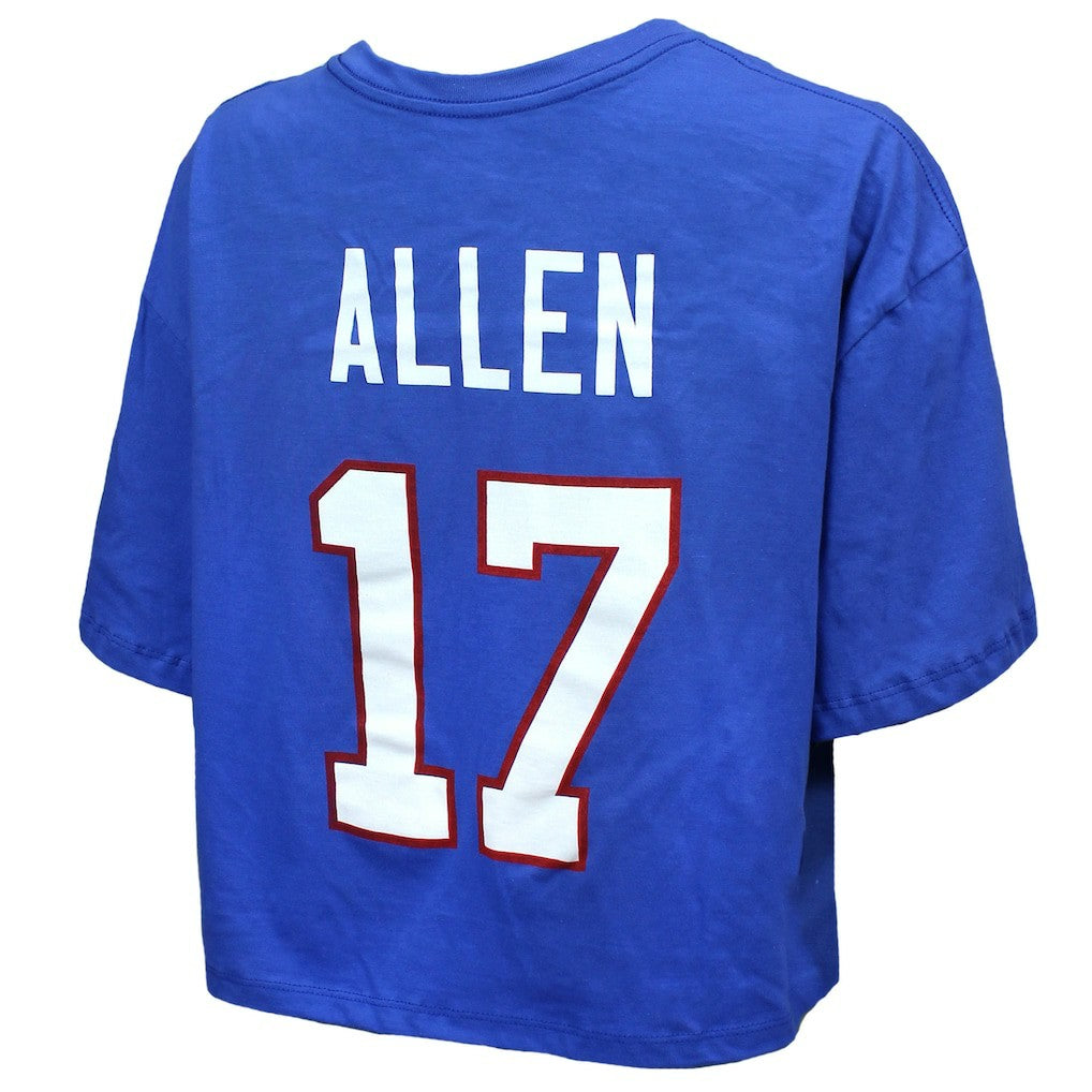 Josh Allen Buffalo Bills Majestic Threads Women's Swarovski Crystals Boxy Cropped Name & Number T-Shirt - Royal cheap