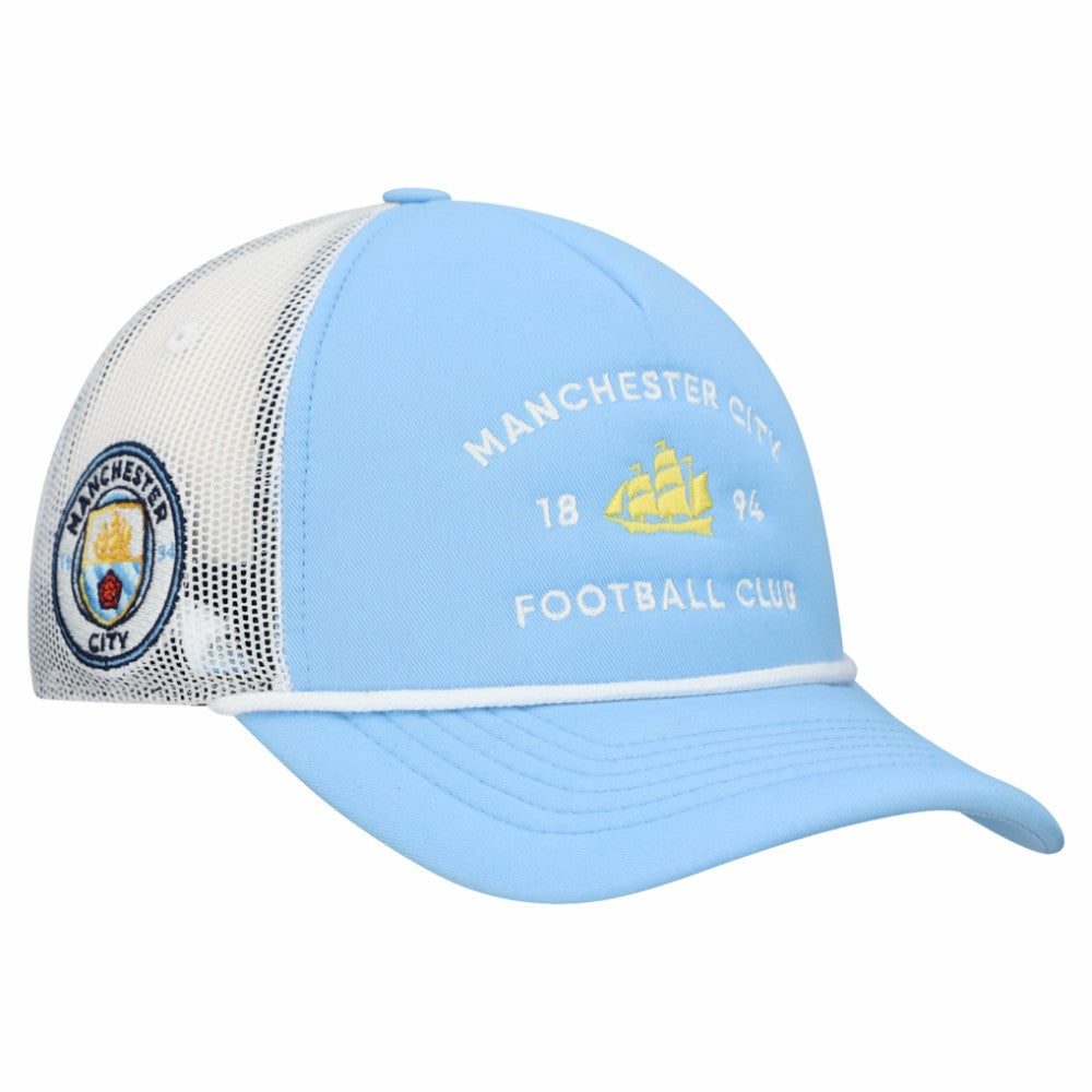 Manchester City Unisex Free Rider Trucker Snapback Hat - Light Blue shop