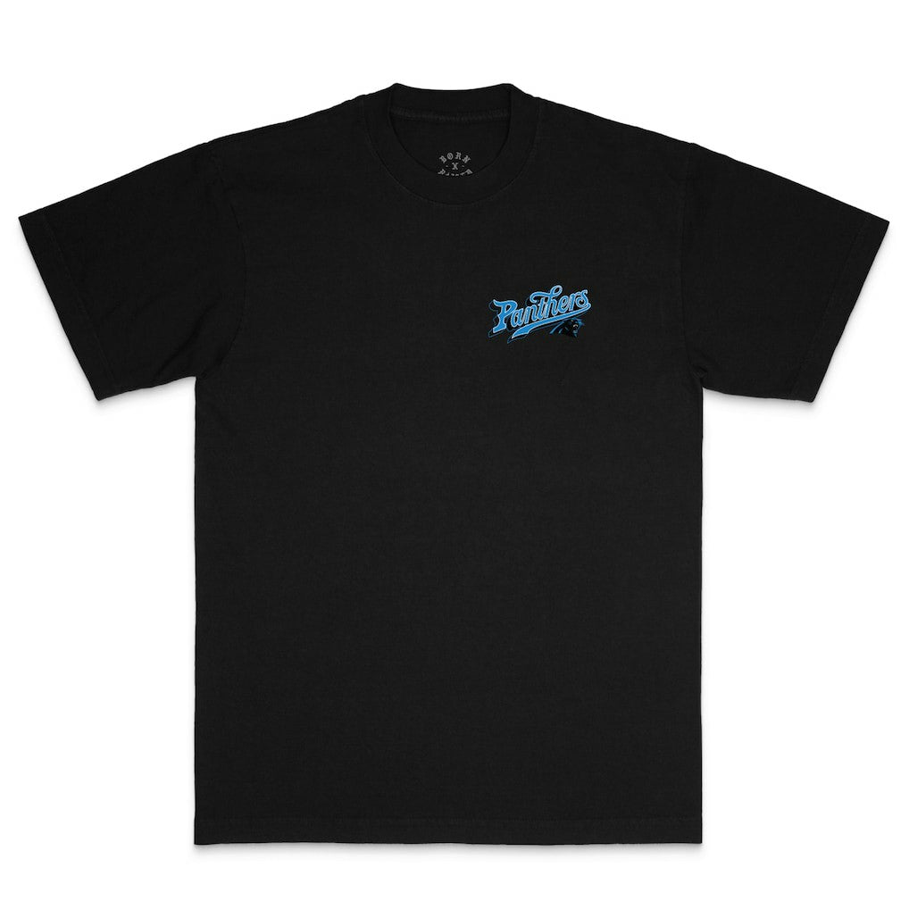 Carolina Panthers Born x Raised Unisex Pro Script T-Shirt - Black cheap